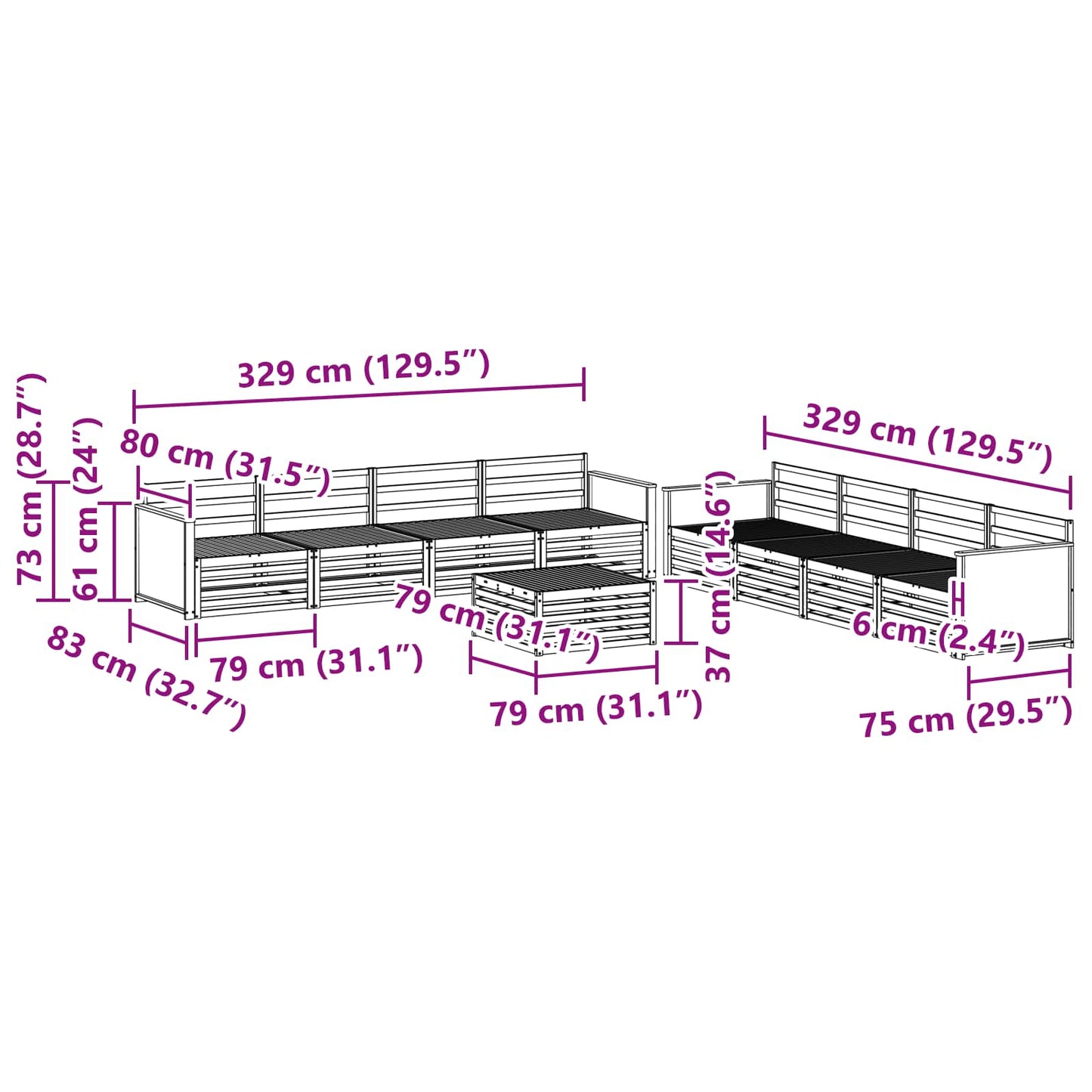vidaXL Outdoor Sofa Set 9 pcs Natural Solid Acacia Wood