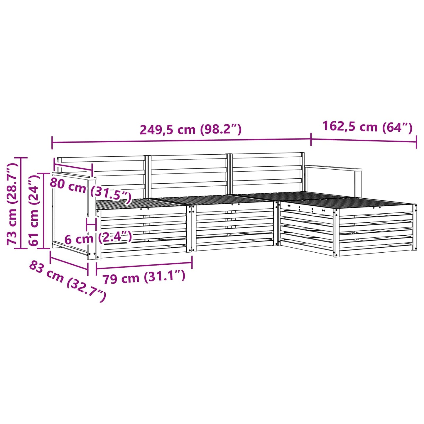 vidaXL Outdoor Sofa Set 4 pcs Natural Solid Acacia Wood