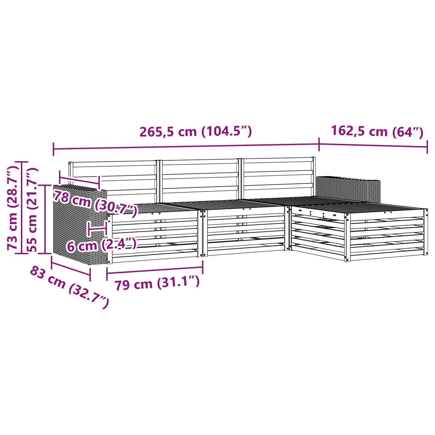 vidaXL Outdoor Sofa Set 4 pcs Natural Solid Acacia Wood
