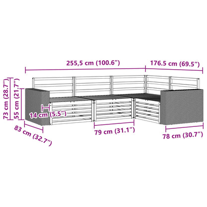 vidaXL Outdoor Sofa Set 4 pcs Natural 255.5 x 176.5 x 73 cm