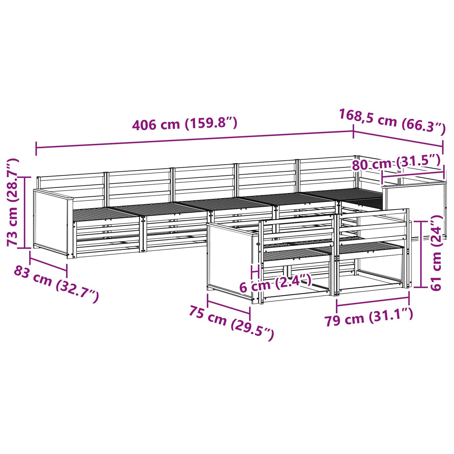 vidaXL Outdoor Sofa Set 8 pcs Natural