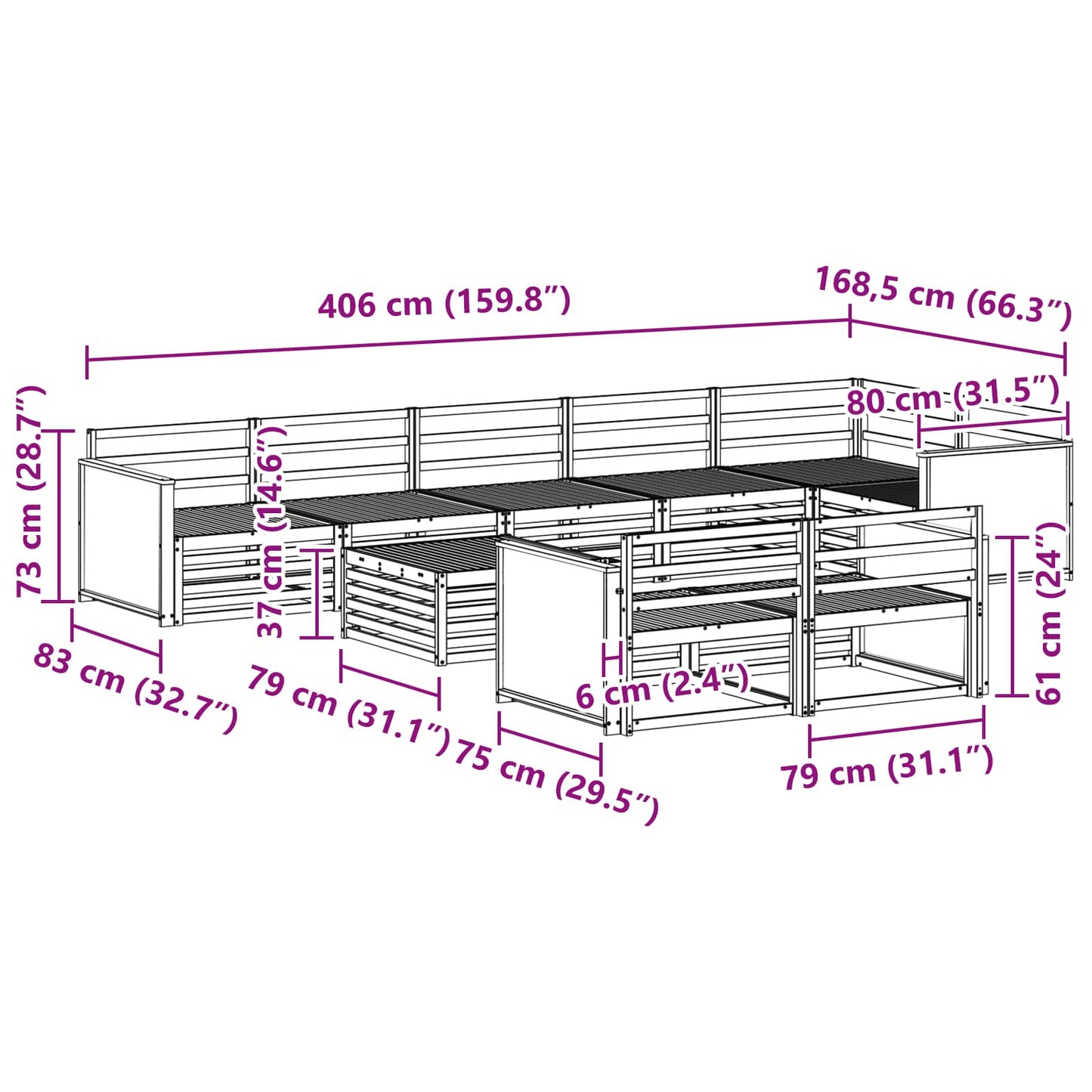 vidaXL Outdoor Sofa Set 9 pcs