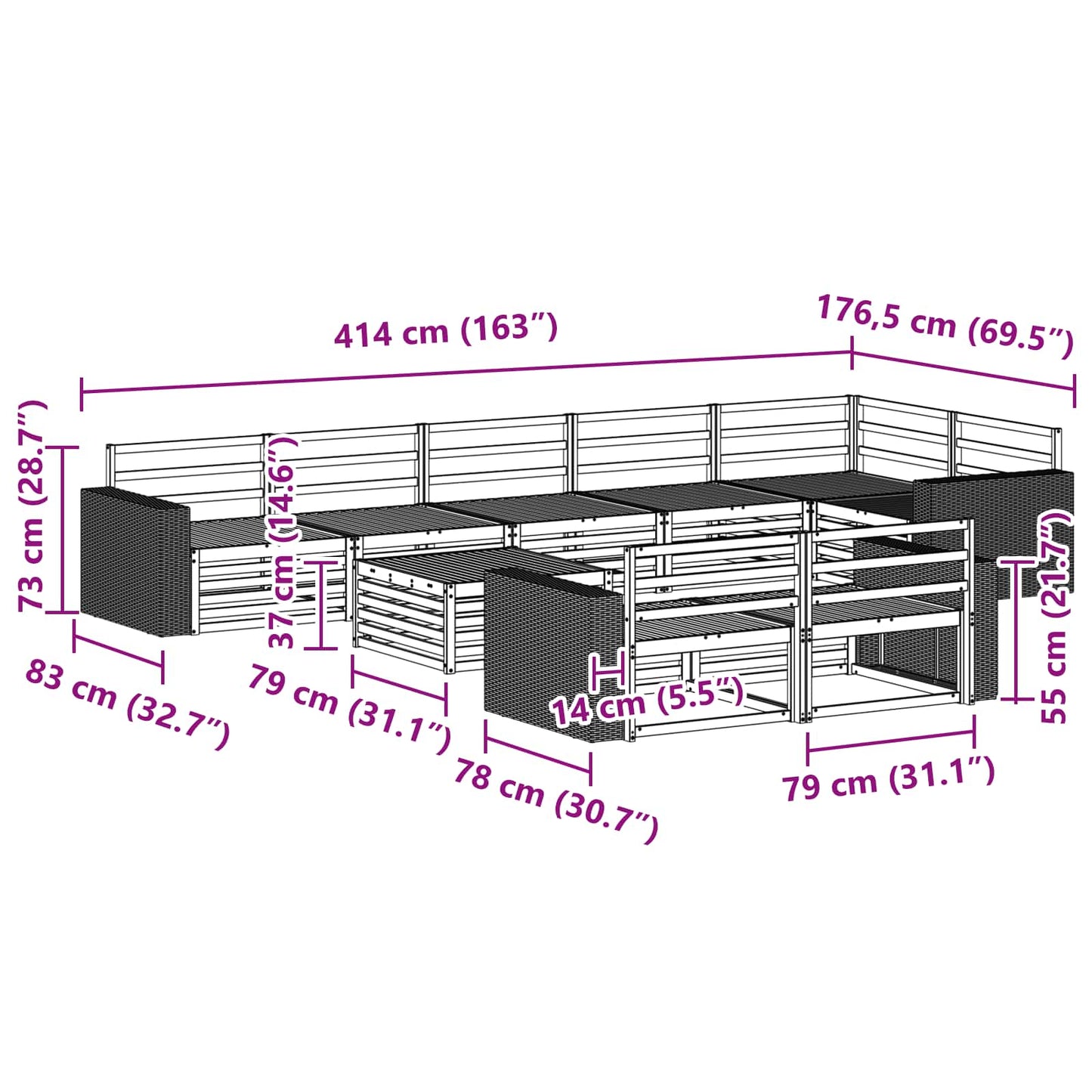 vidaXL Outdoor Sofa Set 9 pcs
