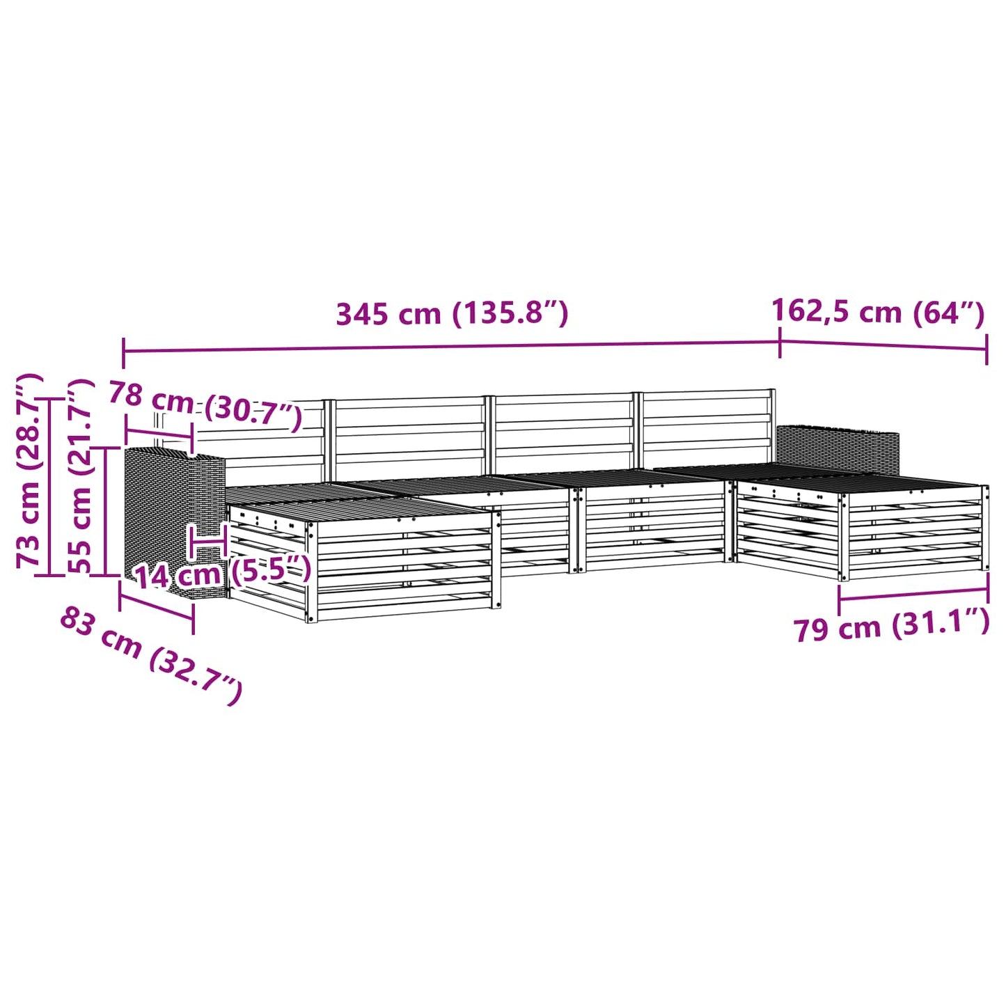 vidaXL Outdoor Sofa Set 6 pcs Solid Acacia Wood