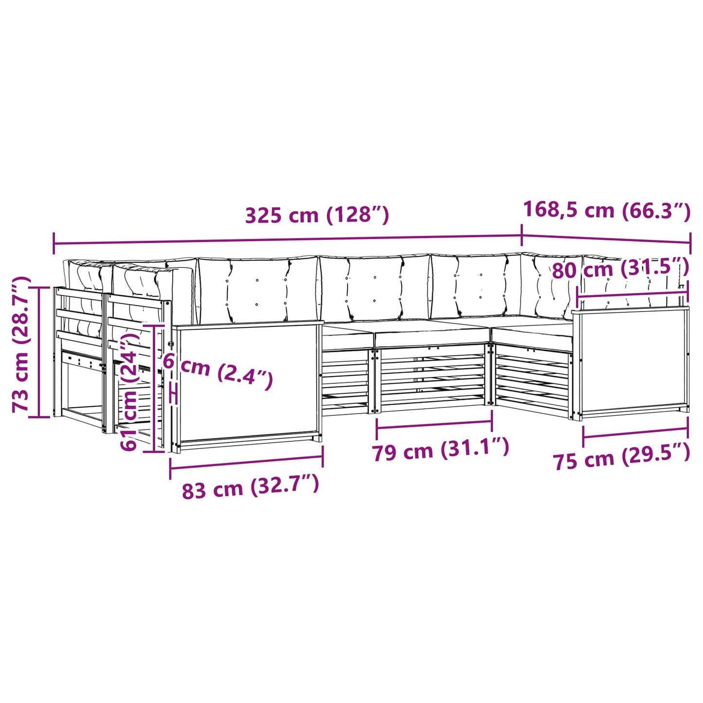 vidaXL Outdoor Sofa Set 6 pcs Natural Solid Acacia Wood