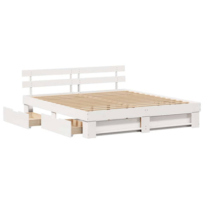 vidaXL Bed Frame with Headboard White 200 x 200 cm Solid Pine Wood