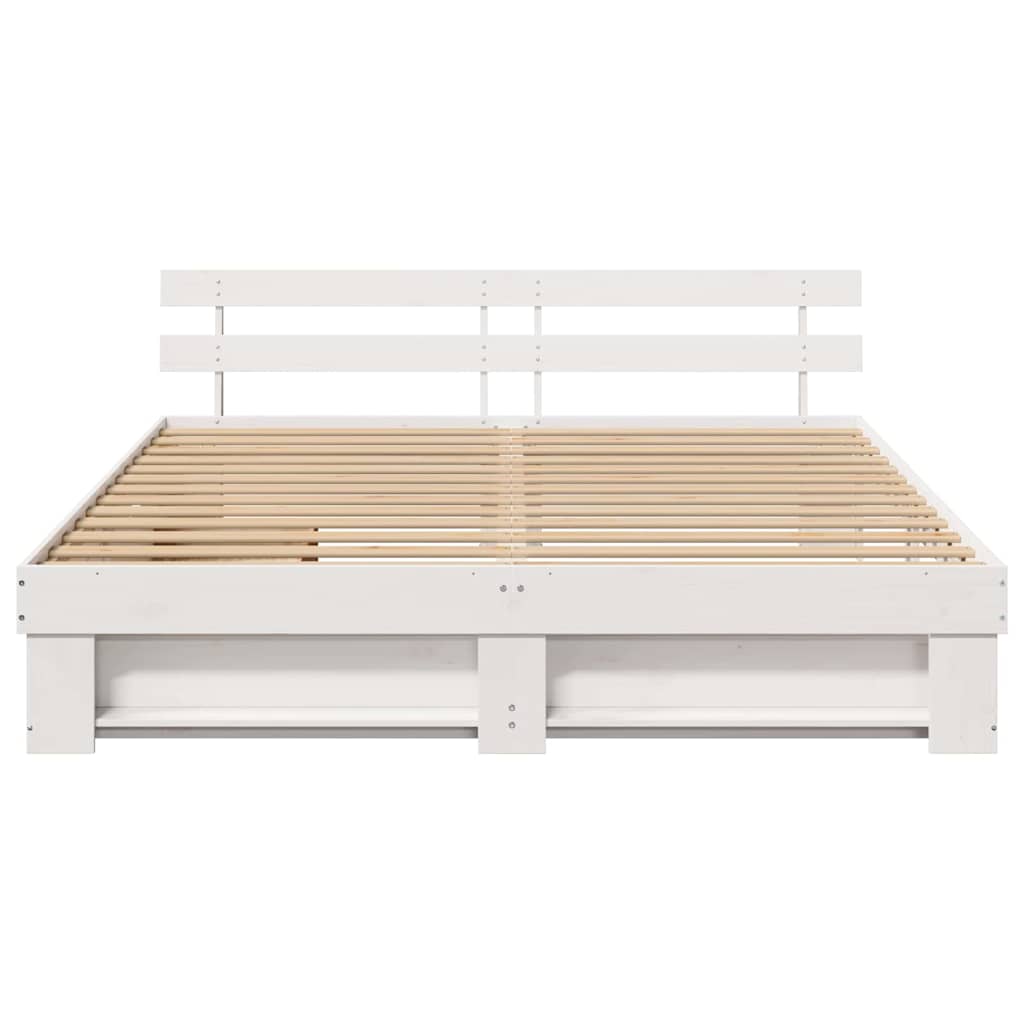 vidaXL Bed Frame with Headboard White 200 x 200 cm Solid Pine Wood