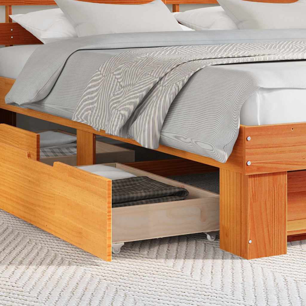 vidaXL Bed Frame with Headboard Wax Brown 200 x 200 cm Solid Pine Wood