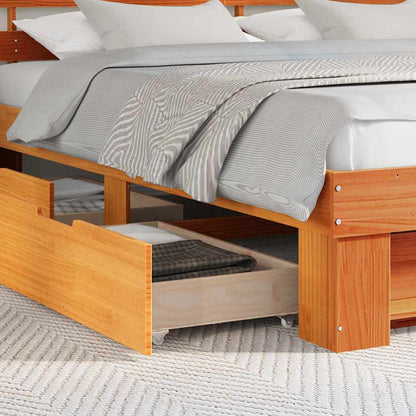 vidaXL Bed Frame with Headboard Wax Brown 200 x 200 cm Solid Pine Wood