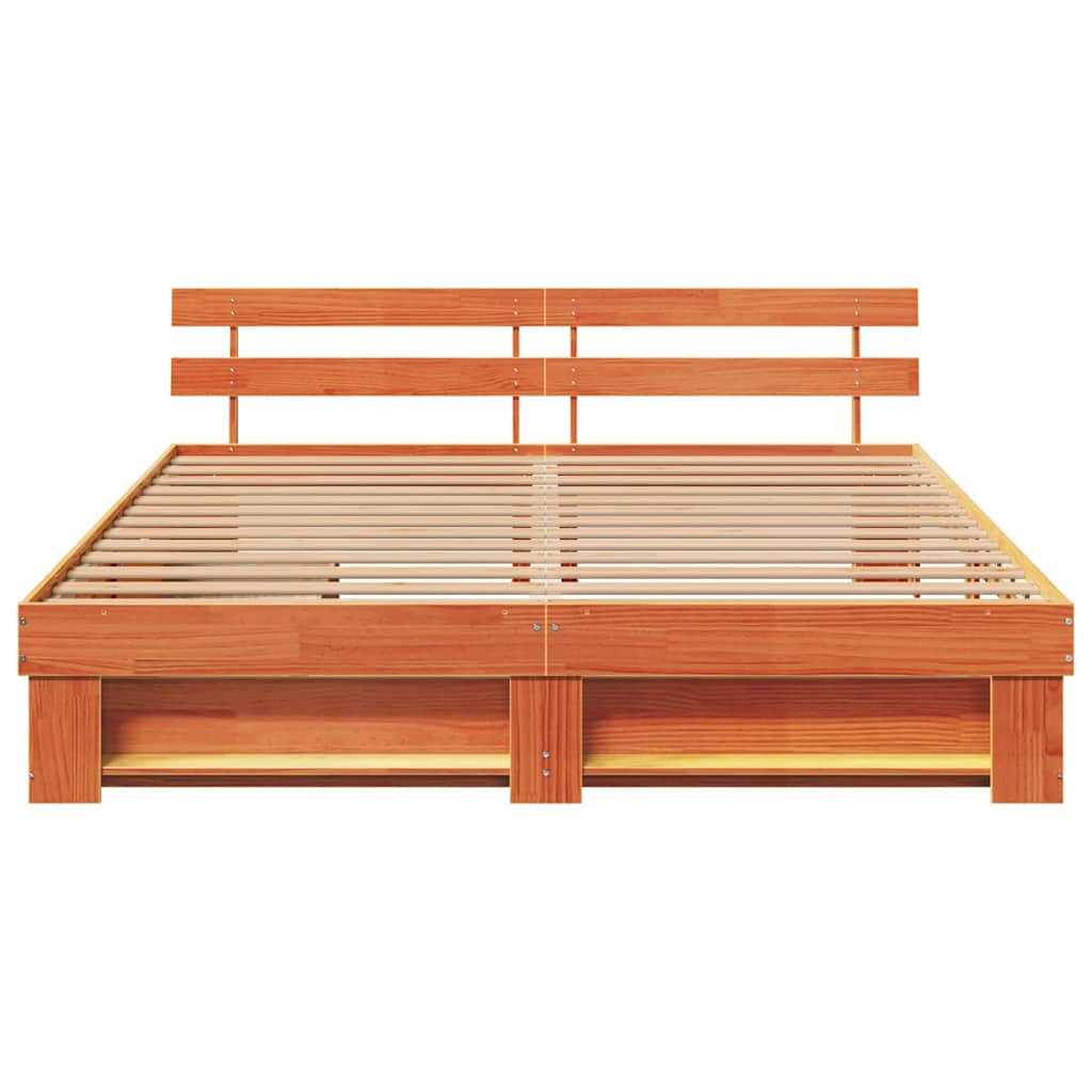 vidaXL Bed Frame with Headboard Wax Brown 200 x 200 cm Solid Pine Wood