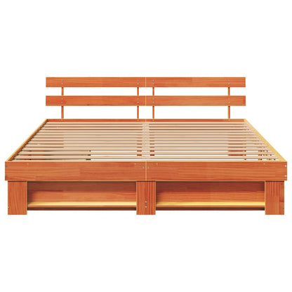 vidaXL Bed Frame with Headboard Wax Brown 200 x 200 cm Solid Pine Wood
