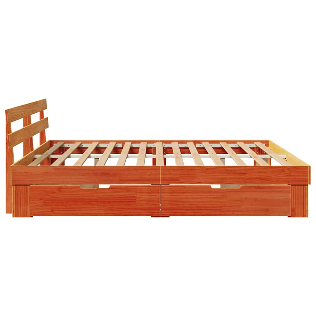 vidaXL Bed Frame with Headboard Wax Brown 200 x 200 cm Solid Pine Wood