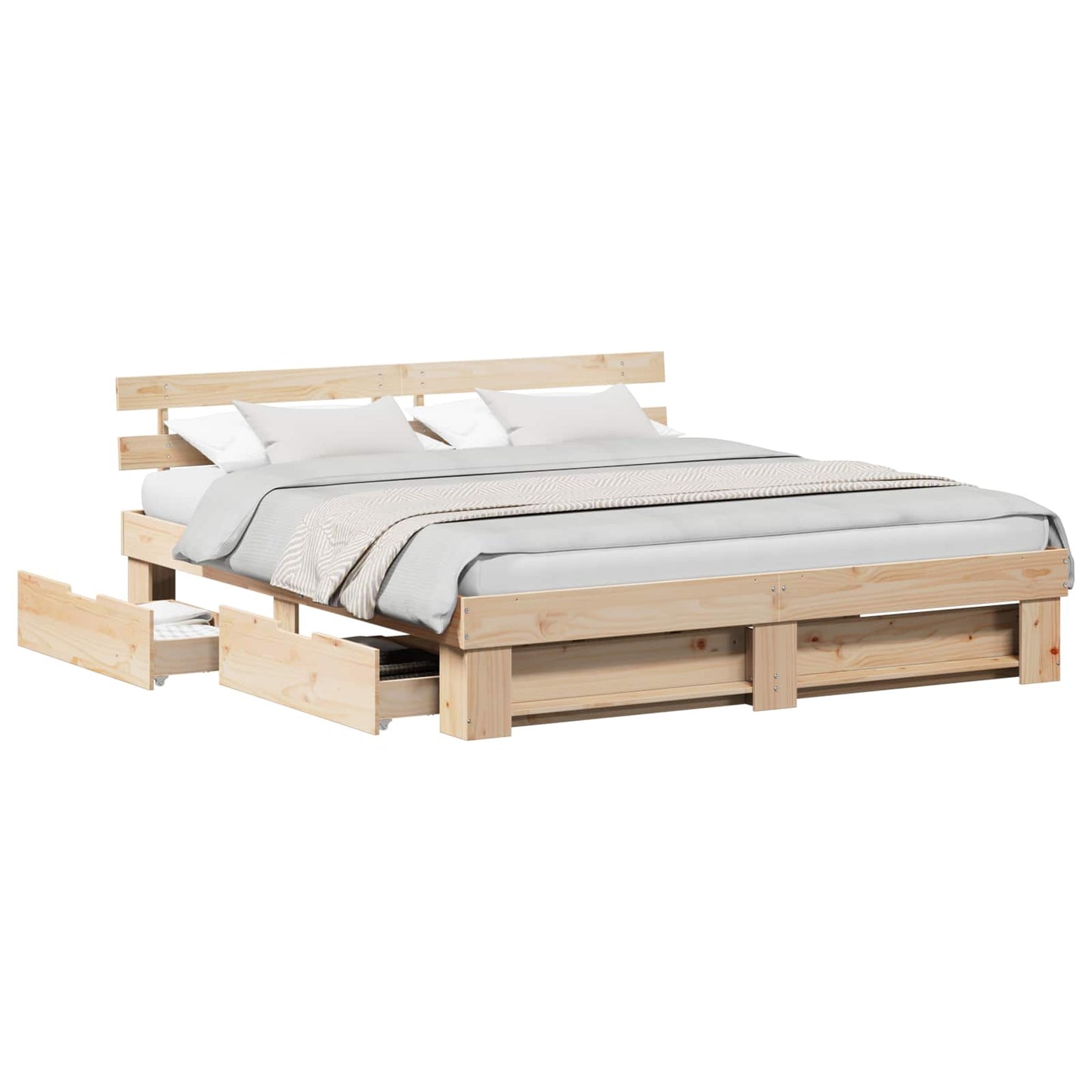 vidaXL Bed Frame with Headboard Brown 180 x 200 cm Solid Pine Wood