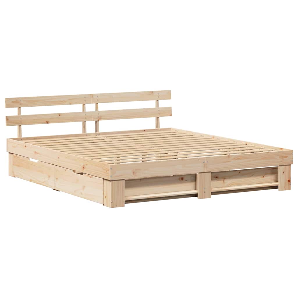 vidaXL Bed Frame with Headboard Brown 180 x 200 cm Solid Pine Wood