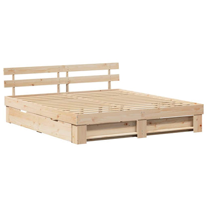 vidaXL Bed Frame with Headboard Brown 180 x 200 cm Solid Pine Wood