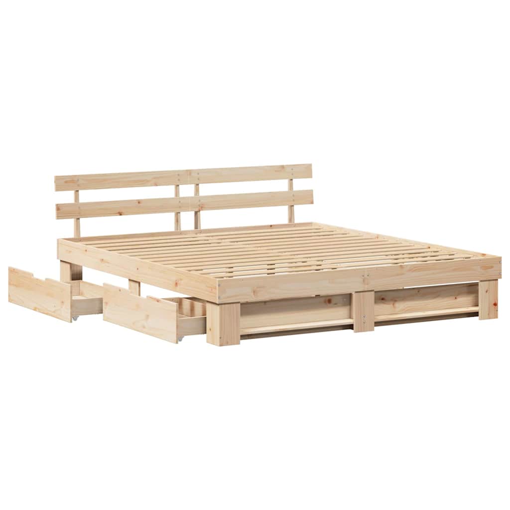 vidaXL Bed Frame with Headboard Brown 180 x 200 cm Solid Pine Wood