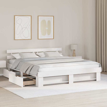 vidaXL Bed Frame with Headboard White 180 x 200 cm Solid Pine Wood