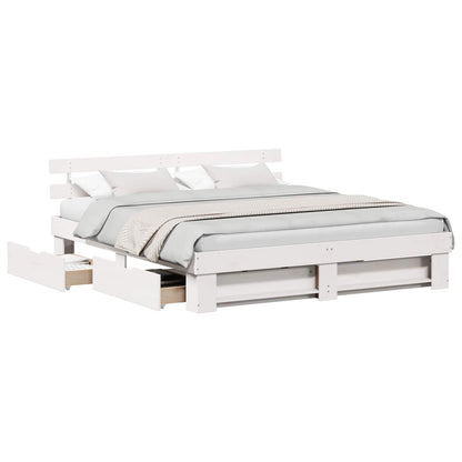 vidaXL Bed Frame with Headboard White 180 x 200 cm Solid Pine Wood