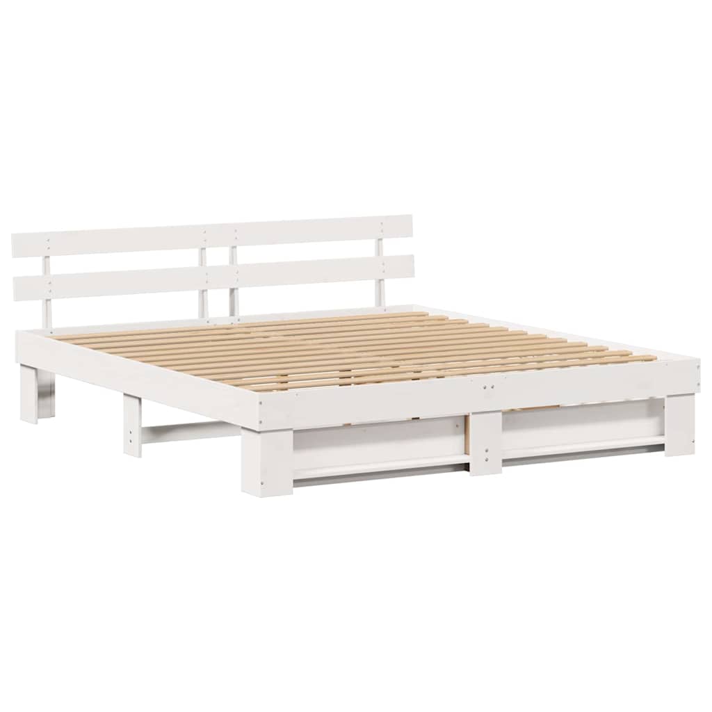 vidaXL Bed Frame with Headboard White 180 x 200 cm Solid Pine Wood