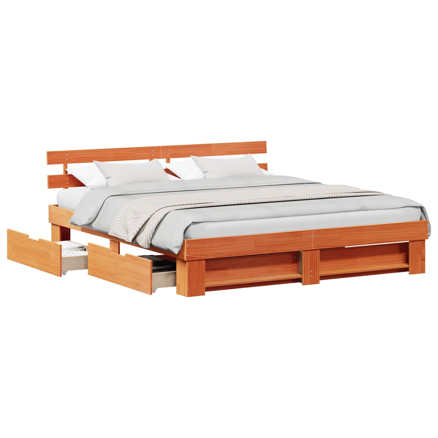 vidaXL Bed Frame with Headboard Wax Brown 180 x 200 cm Solid Pine Wood