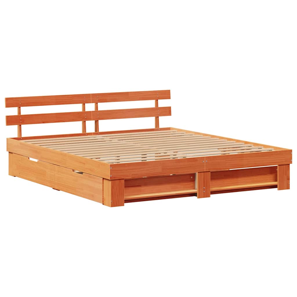 vidaXL Bed Frame with Headboard Wax Brown 180 x 200 cm Solid Pine Wood