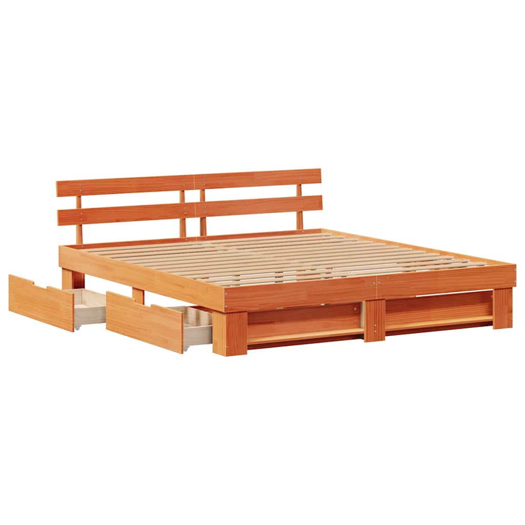 vidaXL Bed Frame with Headboard Wax Brown 180 x 200 cm Solid Pine Wood