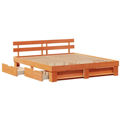 vidaXL Bed Frame with Headboard Wax Brown 180 x 200 cm Solid Pine Wood