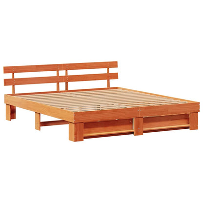 vidaXL Bed Frame with Headboard Wax Brown 180 x 200 cm Solid Pine Wood