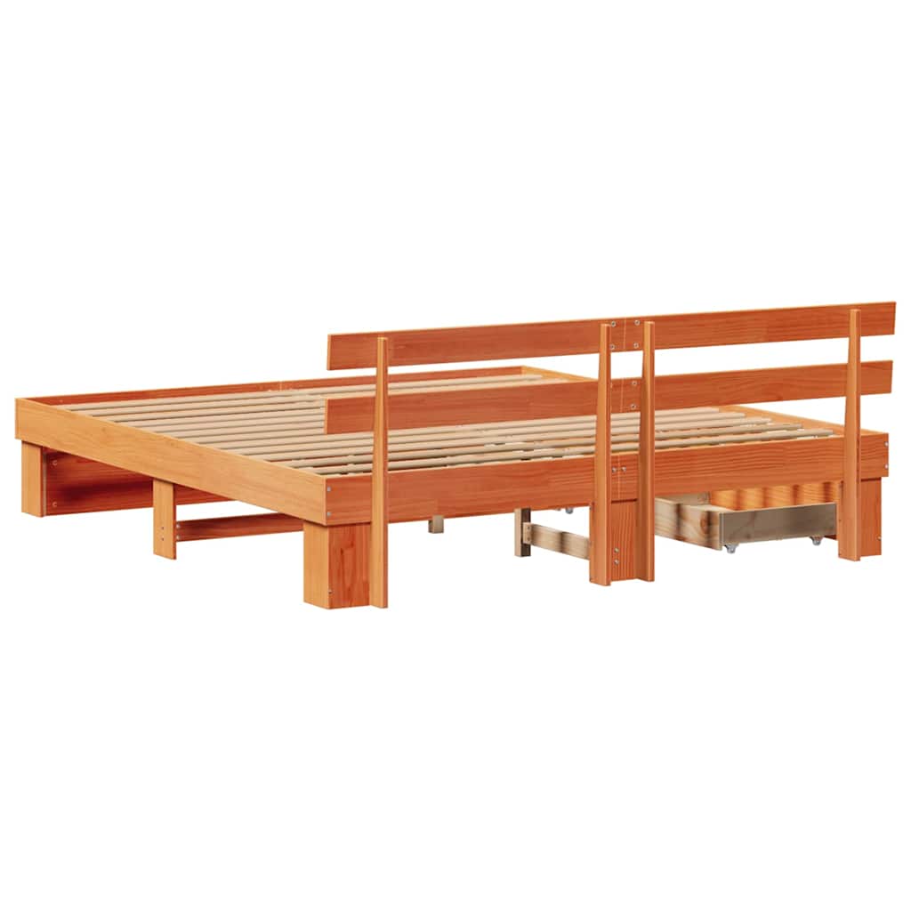 vidaXL Bed Frame with Headboard Wax Brown 180 x 200 cm Solid Pine Wood