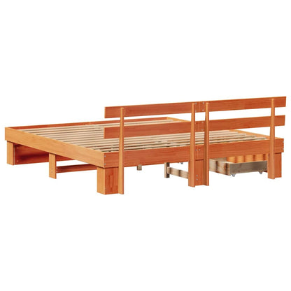 vidaXL Bed Frame with Headboard Wax Brown 180 x 200 cm Solid Pine Wood