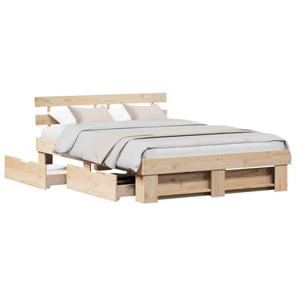 vidaXL Bed Frame with Headboard Brown 160 x 200 cm Solid Pine Wood