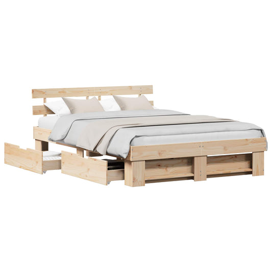 vidaXL Bed Frame with Headboard Brown 160 x 200 cm Solid Pine Wood
