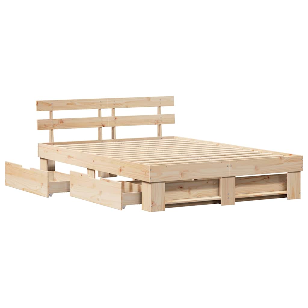 vidaXL Bed Frame with Headboard Brown 160 x 200 cm Solid Pine Wood
