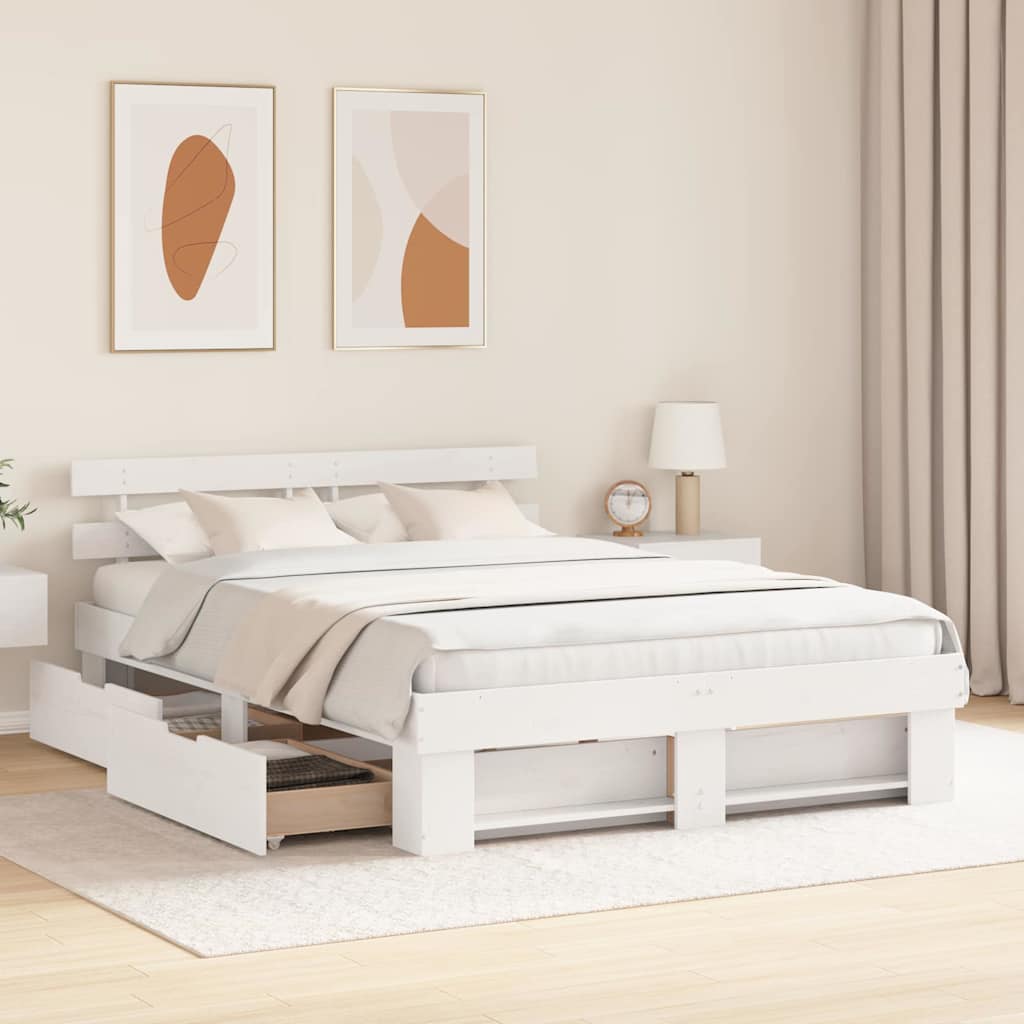 vidaXL Bed Frame with Headboard White 160 x 200 cm Solid Pine Wood