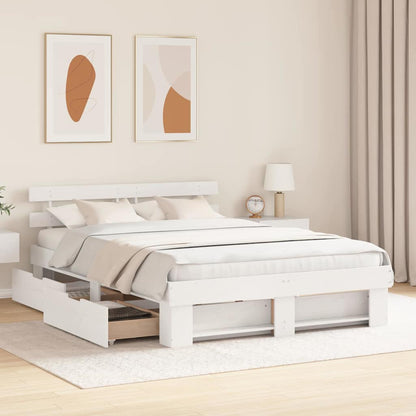 vidaXL Bed Frame with Headboard White 160 x 200 cm Solid Pine Wood