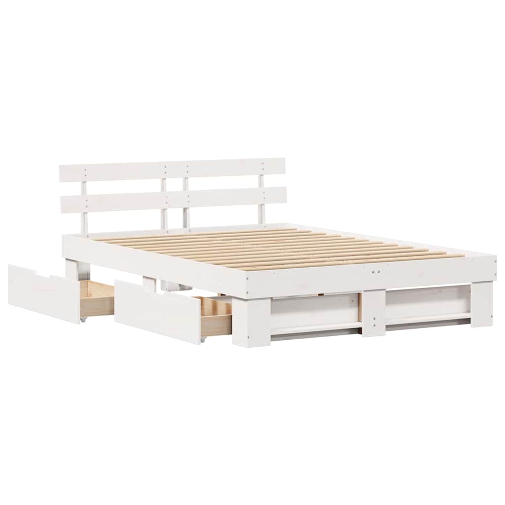 vidaXL Bed Frame with Headboard White 160 x 200 cm Solid Pine Wood