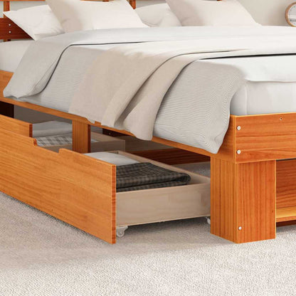 vidaXL Bed Frame with Headboard Wax Brown 160 x 200 cm Solid Pine Wood