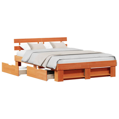 vidaXL Bed Frame with Headboard Wax Brown 160 x 200 cm Solid Pine Wood