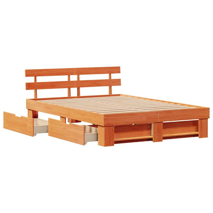 vidaXL Bed Frame with Headboard Wax Brown 160 x 200 cm Solid Pine Wood