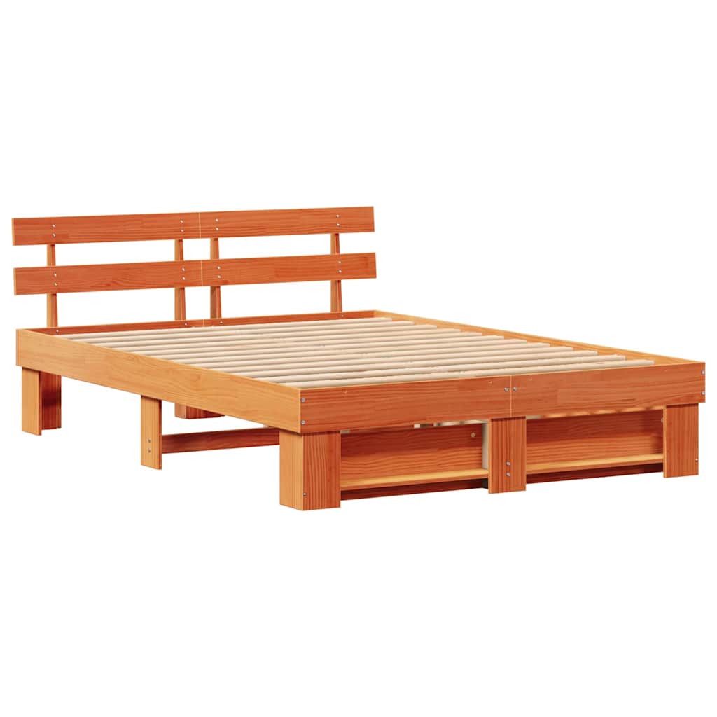 vidaXL Bed Frame with Headboard Wax Brown 160 x 200 cm Solid Pine Wood