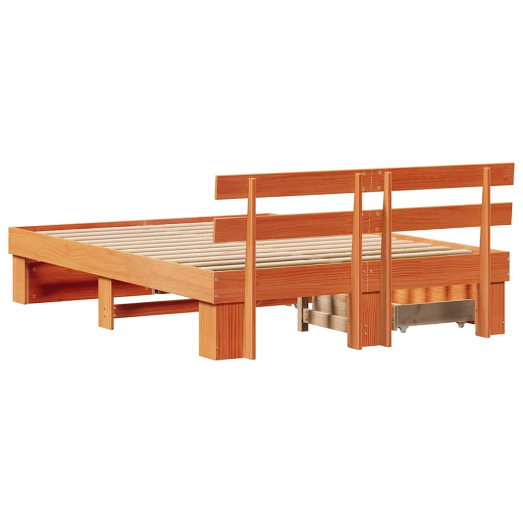 vidaXL Bed Frame with Headboard Wax Brown 160 x 200 cm Solid Pine Wood