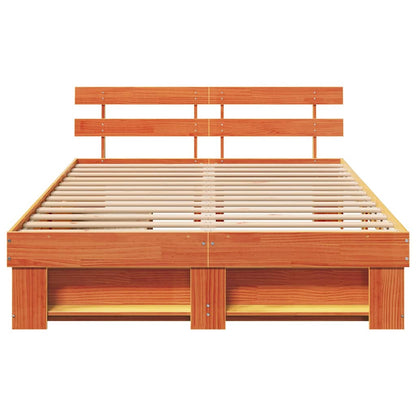 vidaXL Bed Frame with Headboard Wax Brown 160 x 200 cm Solid Pine Wood