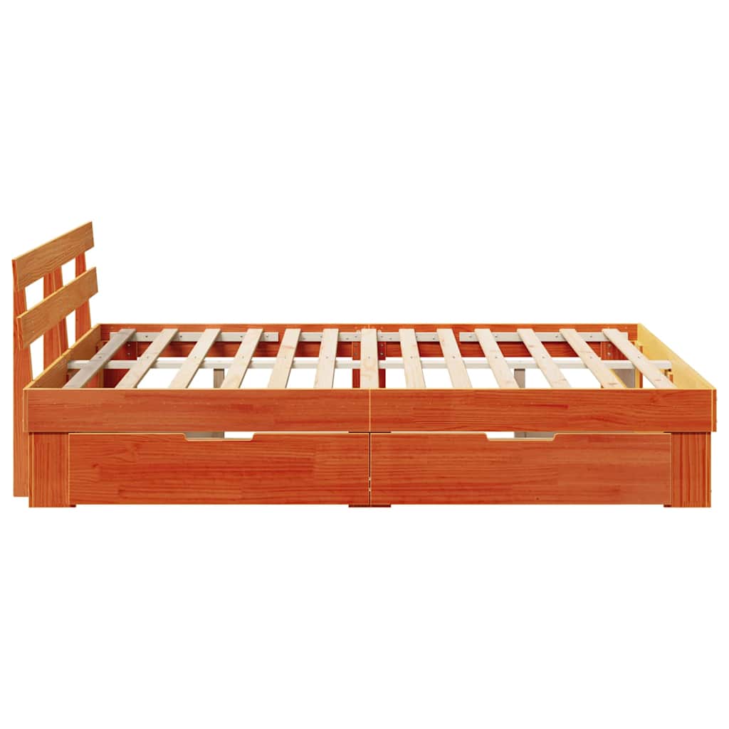 vidaXL Bed Frame with Headboard Wax Brown 160 x 200 cm Solid Pine Wood