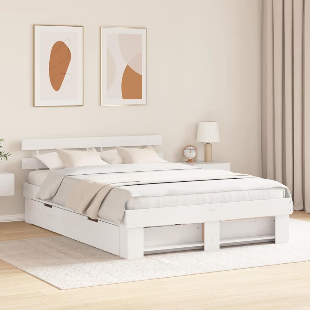 vidaXL Bed Frame with Headboard White 150 x 200 cm Solid Pine Wood
