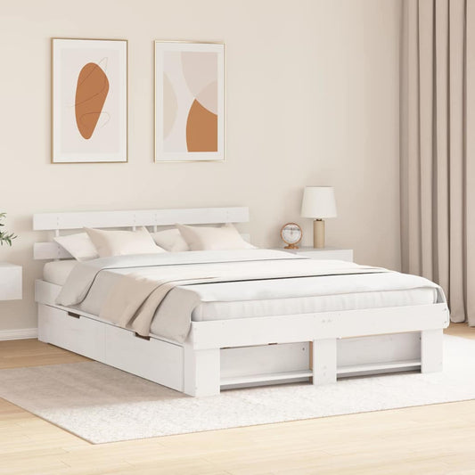 vidaXL Bed Frame with Headboard White 150 x 200 cm Solid Pine Wood