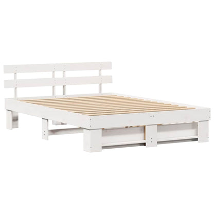vidaXL Bed Frame with Headboard White 150 x 200 cm Solid Pine Wood