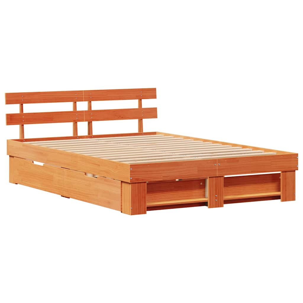 vidaXL Bed Frame with Headboard Wax Brown 150 x 200 cm Solid Pine Wood
