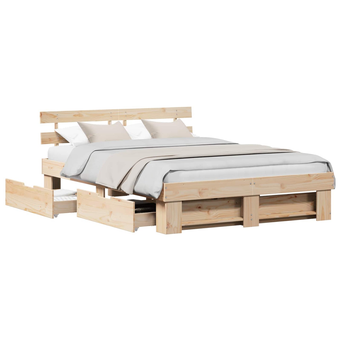 vidaXL Bed Frame with Headboard Brown 140 x 200 cm Solid Pine Wood