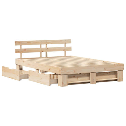 vidaXL Bed Frame with Headboard Brown 140 x 200 cm Solid Pine Wood