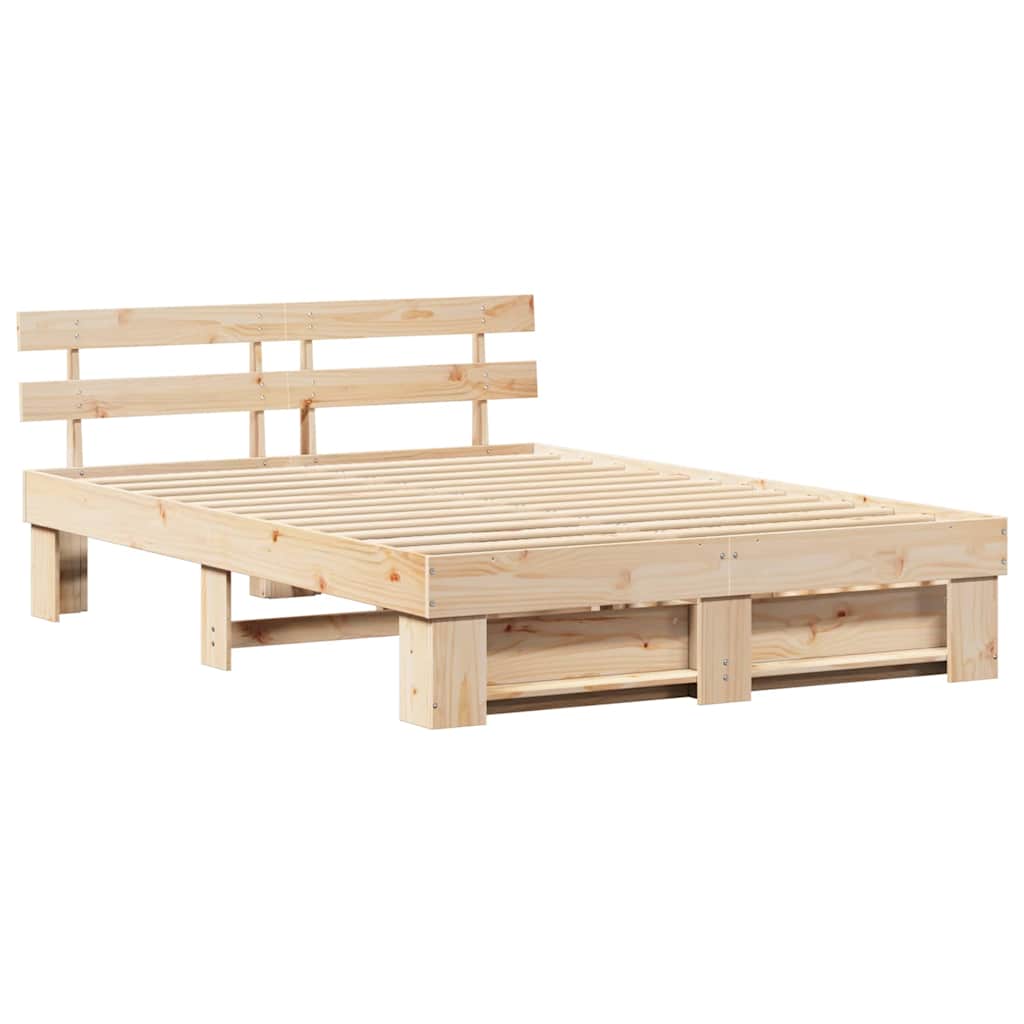 vidaXL Bed Frame with Headboard Brown 140 x 200 cm Solid Pine Wood